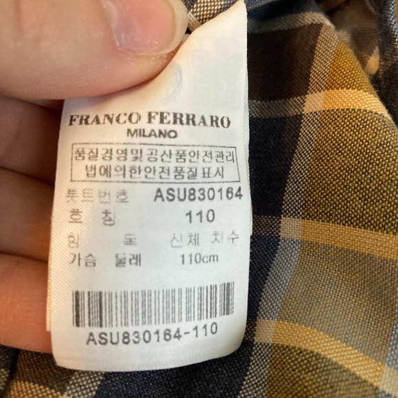 Franco Ferraro Shirt Mens Sz‎ XL 110 Navy Blue Brown Plaid Cotton Button Up - Picture 6 of 8